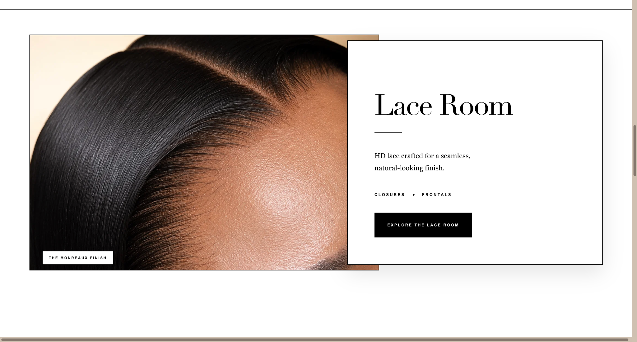 Monreaux Lace Room website section design